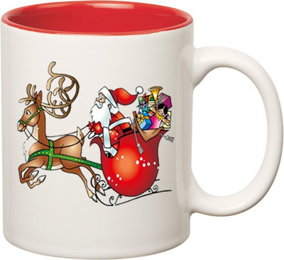 

Huppme Sata Christmas Inner Red Ceramic Mug(350 ml), Red;white