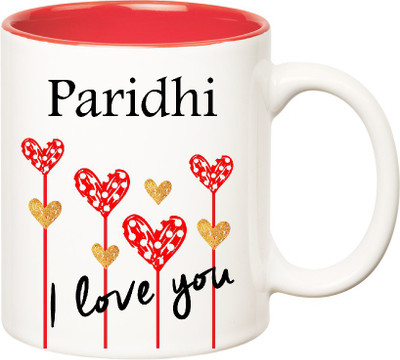 

Huppme I Love You Paridhi Inner Red (350 ml) Ceramic Mug(350 ml), Red;white