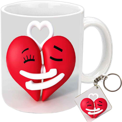 

Raj Laxmi Hugging hearts valentine white Ceramic Mug(394 ml)