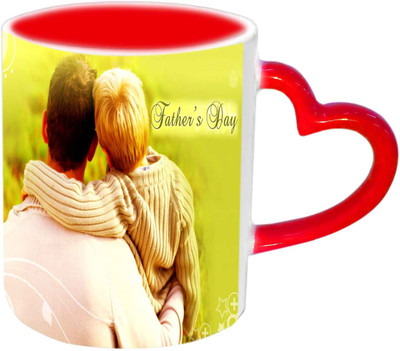 

Raj Laxmi Caring Dad With His Son Red Heart Handle Ceramic Mug(350 ml)