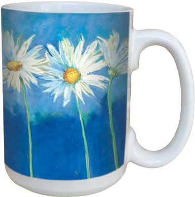 

Tree-Free Greetings Greetings lm43694 Daisies on Blue by Nel Whatmore Ceramic, 15-Ounce Ceramic Mug(60 ml), Multicolor
