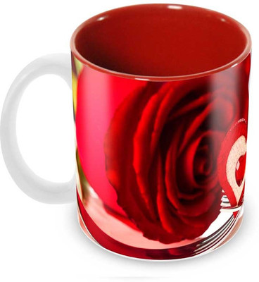 

Tuelip Beautiful Love Sharing Printed inside Red for Tea And Coffee Ceramic Mug(350 ml), Multicolor
