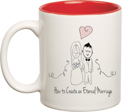 

Huppme Marriage Thankyou Inner Red Ceramic Mug(350 ml), Red;white