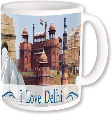 

PhotogiftsIndia I Love Delhi With Collarge Ceramic Mug(325 ml), Multicolor