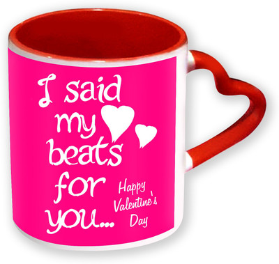 

Heyworlds Happy Valentine Day Gifts Heart Shape Red Color with Handle 33 Ceramic Mug(325 ml), Multicolor