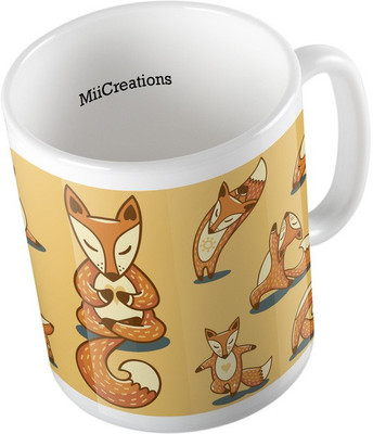 

MiiCreations Printed Yoga Fox Pattern Ceramic Mug(325 ml), Multicolor