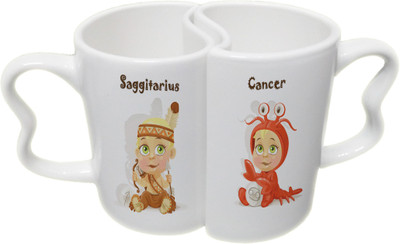 

Ucard Saggitarius and Cancer Zodiac Sign Valentines Day Couple Bone China, Ceramic, Porcelain Mug(325 ml), Multicolor