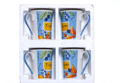 

Pearl F-7G Bone China Mug(350 ml, Pack of 4), Blue
