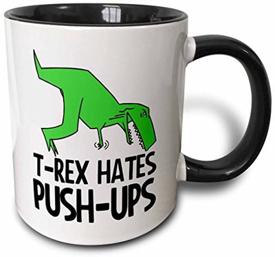 

3dRose T Rex Hates Push Ups, Two Tone Black, 11 oz, Black/White Ceramic Mug(60 ml), Multicolor