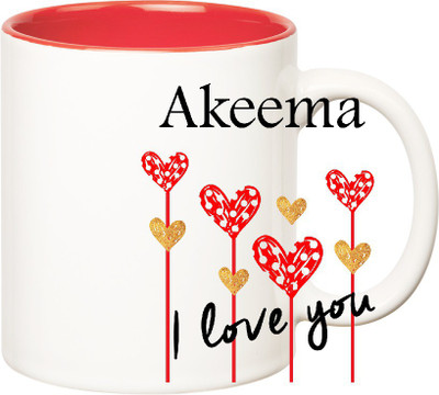 

Huppme I Love You Akeema Inner Red (350 ml) Ceramic Mug(350 ml), Red;white