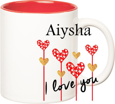 

Huppme I Love You Aiysha Inner Red (350 ml) Ceramic Mug(350 ml), Red;white