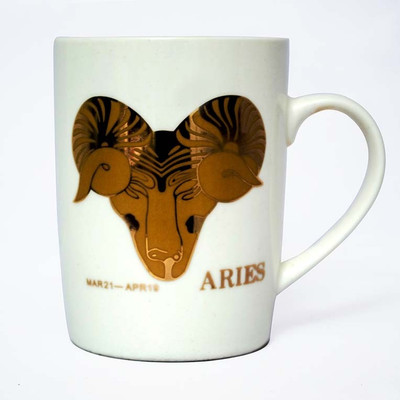 

Painting Mantra Aries Sun Sign Ceremic Coffee Ceramic Mug, Gold;white