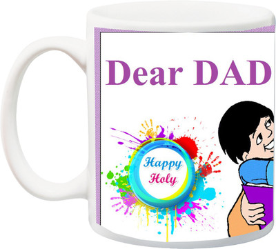 

ME&YOU Gift for Holi;Happy Holy Dear DAD Printed Ceramic Mug(325 ml), Multicolor