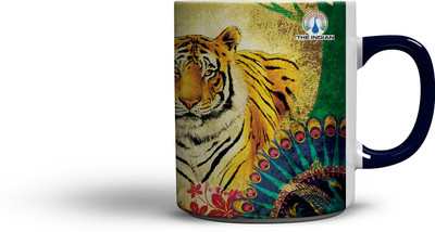 

The Indian Powerful (Blue Colour Handle) Coffee Ceramic Mug, Multicolor