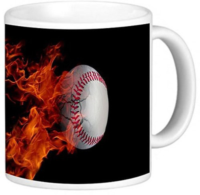 

Rikki Knight LLC Knight Photo Quality Ceramic Coffee, 11 oz, Baseball on Fire Ceramic Mug(60 ml), Multicolor