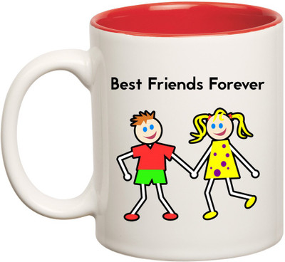 

HuppmeGift Friends forever Inner Red Ceramic Mug(350 ml), Red;white