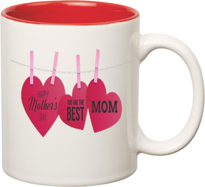 

HuppmeGift Mother's Day Inner Red Ceramic Mug(350 ml), Red;white