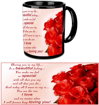 

Raj Laxmi Lovely Rose Designs Happy Birthday Black Ceramic Mug(3.5 ml)