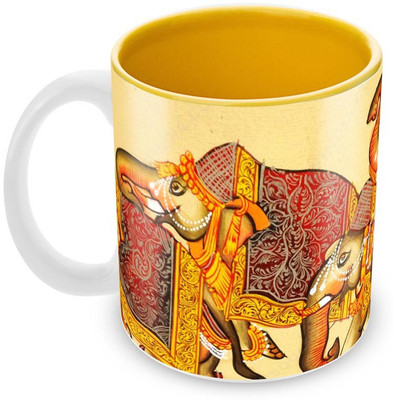 

Tuelip Beautiful Golden Elephant Printed Inner Yellow For Tea And Coffee Ceramic Mug(350 ml), Multicolor