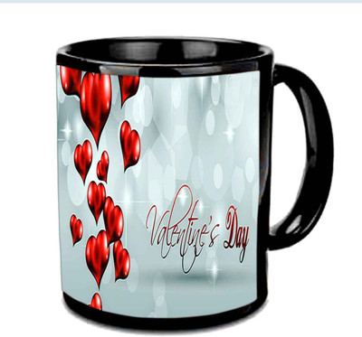 

Raj Laxmi valentine flying hearts black Ceramic Mug(350 ml)