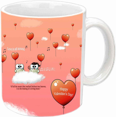 

Raj Laxmi Heart balloons valentine white Ceramic Mug(359 ml)