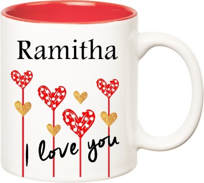 

Huppme I Love You Ramitha Inner Red (350 ml) Ceramic Mug(350 ml), Red;white