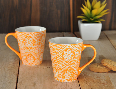 

Buono Casa NBE MM 14 Porcelain Mug(325 ml, Pack of 2), Orange