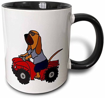 

3dRose Funny Bloodhound Redneck Dog Riding Red Atv Two Tone Black, 11 oz, Black/White Ceramic Mug(60 ml)
