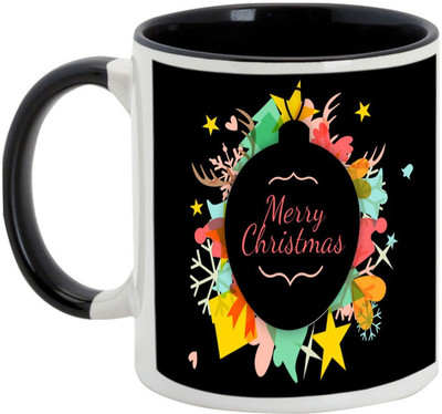 

AllUPrints Christmas Surprise Ceramic Mug(325 ml), Black