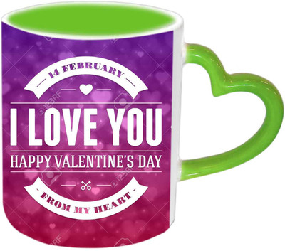 

Raj Laxmi From My Heart Green Handle Valentine Ceramic Mug(350 ml)