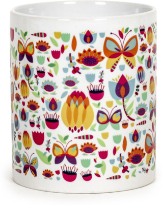 

Chumbak Butterflies In Bloom Ceramic Mug(300 ml), Multicolor