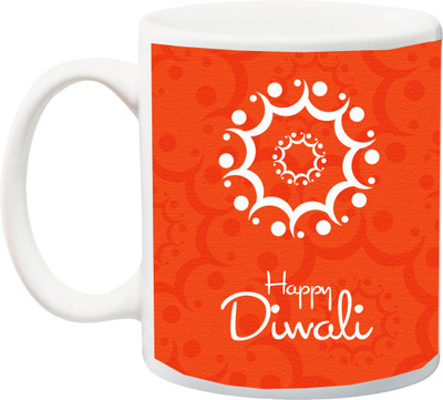 

ME&YOU Deepawali Gift Item;Happy Diwali Printed Coffee Ceramic Mug(325 ml), Orange
