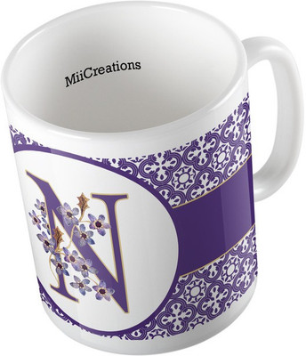 

MiiCreations Printed Alphabet Letter "N" Ceramic Mug(325 ml), Multicolor