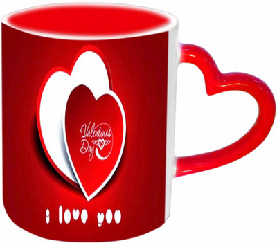 

Raj Laxmi Heart frame red handle valentine Ceramic Mug(350 ml)