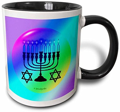 

3dRose Menorah Candy Two Tone Black, 11 oz, Black/White Ceramic Mug(60 ml), Multicolor