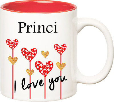 Huppme I Love You Princi Inner Red (350 ml) Ceramic Mug(350 ml), Red;white