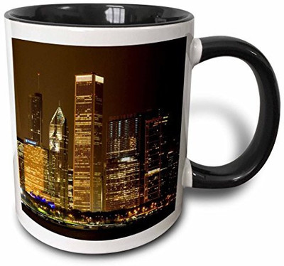 

3dRose Chicago Skyline At Night, Illinois Us14 Dfr0127 David R. Frazier Two Tone Black, 11 oz, Black/White Ceramic Mug(60 ml), Multicolor