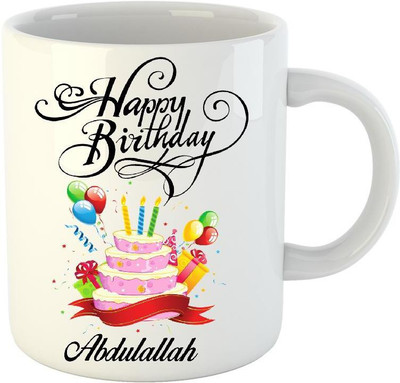 HuppmeGift Happy Birthday Abdulallah White (350 ml) Ceramic Mug(350 ml)