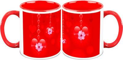 

Homesogood Hanging Valentine Hearts (Set Of 2) Ceramic Mug(325 ml, Pack of 2)