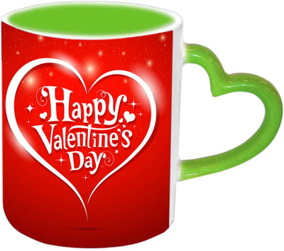 

Raj Laxmi Valentine Hearts Green Handle Valentine Ceramic Mug(350 ml)