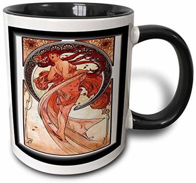 

3dRose Alphonse Muchas Painting Dance Two Tone Black, 11 oz, Black/White Ceramic Mug(60 ml), Multicolor