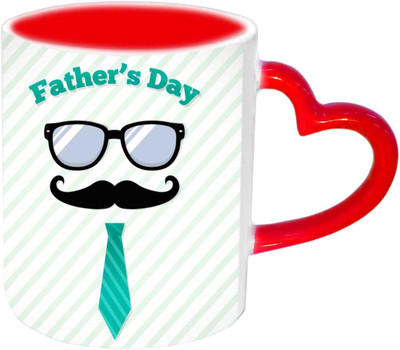 Raj Laxmi Sweet N Funny Design Fathers day Wishes Red Heart Handle Ceramic Mug(350 ml)