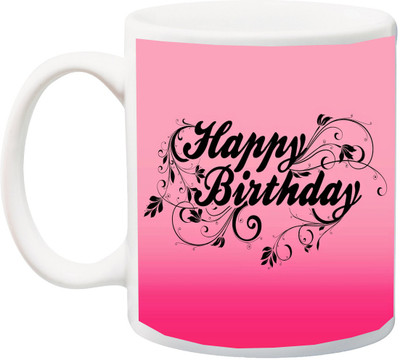 

ME&YOU Gift for Father/Mother/Brother/Sister/Uncle/Aunt/Friends;Happy Birthday In Black Font On Pink BG Printed Ceramic Mug(325 ml), Multicolor
