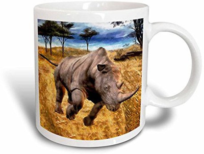 

3dRose Rhino on The Serengeti Ceramic, 11 oz, White Ceramic Mug(60 ml), Multicolor
