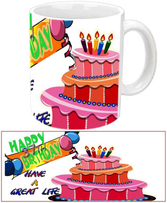 

Raj Laxmi Cake & Candles Design Happy B'day White Ceramic Mug(3.5 ml)