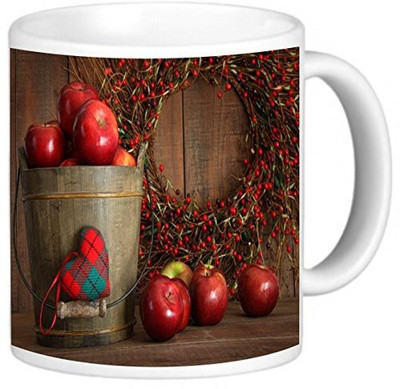 

Rikki Knight LLC Knight Photo Quality Ceramic Coffee, 11 oz, Autumn Apples in Wood Bucket Wood Mug(60 ml), Multicolor