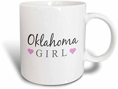 

3dRose mug_161868_1 Oklahoma Girl Home State Pride USA United States of America Text and Cute Girly Pink Hearts Ceramic, 11 oz, White Ceramic Mug(60 ml)