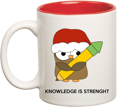 

HuppmeGift Knowledge Is Strength Inner Red Ceramic Mug(350 ml), Red;white