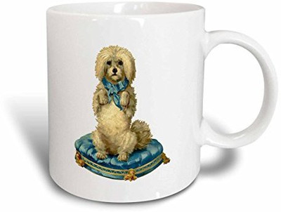 

3dRose Poodle on A Blue Pillow Ceramic, 11 oz, White Ceramic Mug(60 ml)