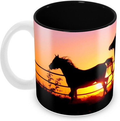 

Tuelip Beautiful Horses In Sunset Printed inside Black for Tea And Coffee Ceramic Mug(350 ml), Multicolor